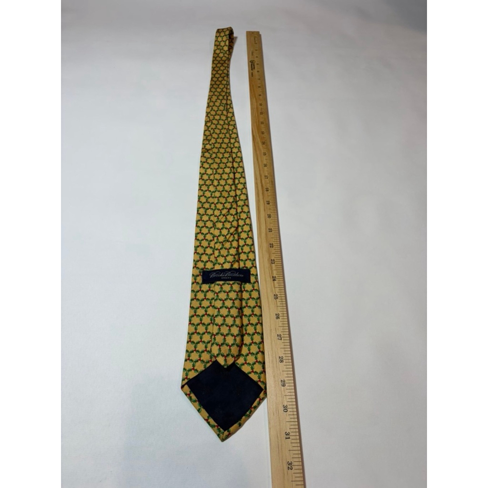 Brooks Brothers Makers Silk Tie Gold Green Geometric Lattice USA Prep - Picture 4 of 6